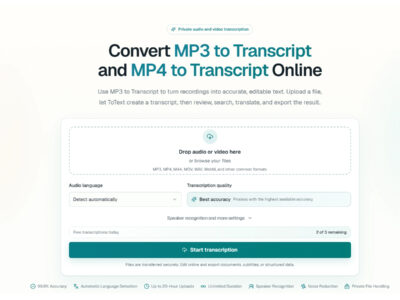 MP3 to Transcript & MP4 to Transcript Online | totext.app